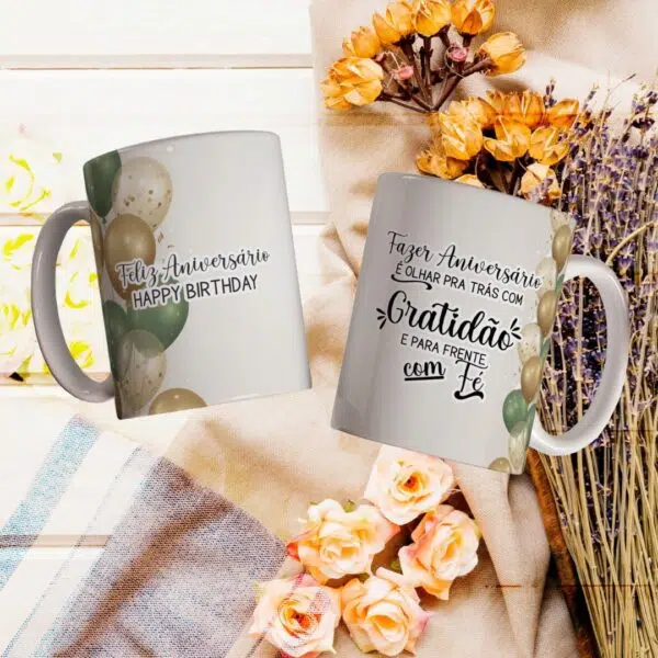 Caneca de Porcelana Feliz Aniversário - Imagem 2