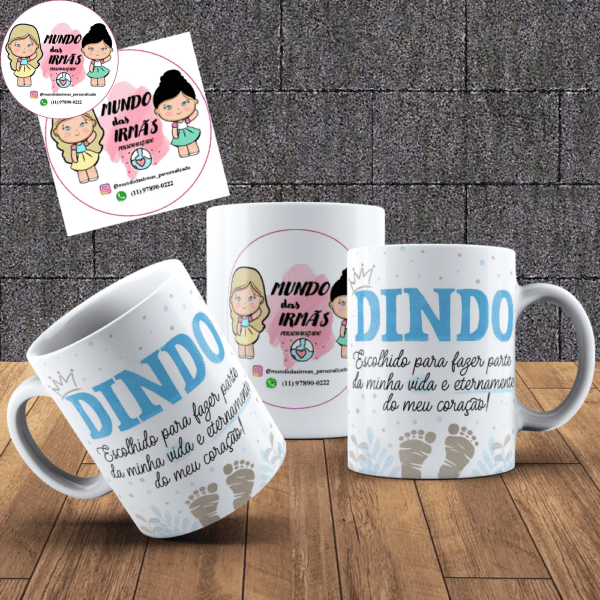 caneca dindo e dinda lembrança de camento