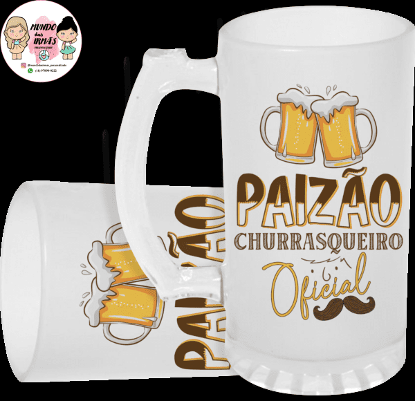 caneca de chopp de vidro jateada personalizada paizão do churrasqueiro